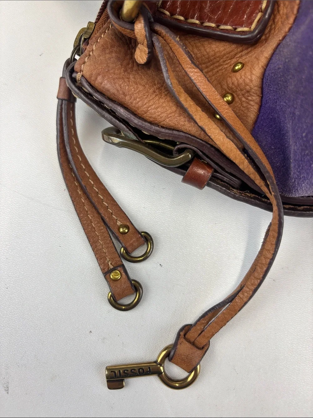 FOSSIL Leather Suede Colorful Patchwork Hobo Shoulder Bag